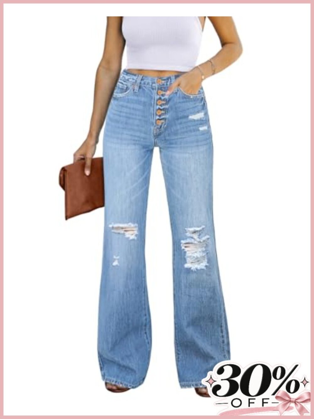 Women's High Waist Ripped Flare Jeans Stretchy Denim Pants